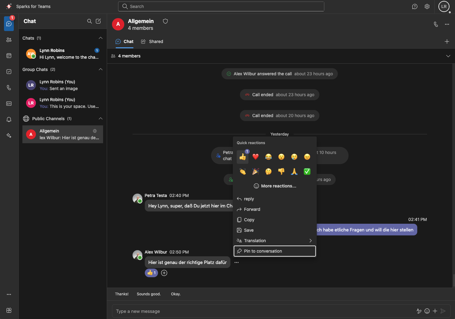 Sparks for Teams – Chat, video and calendar in one interface